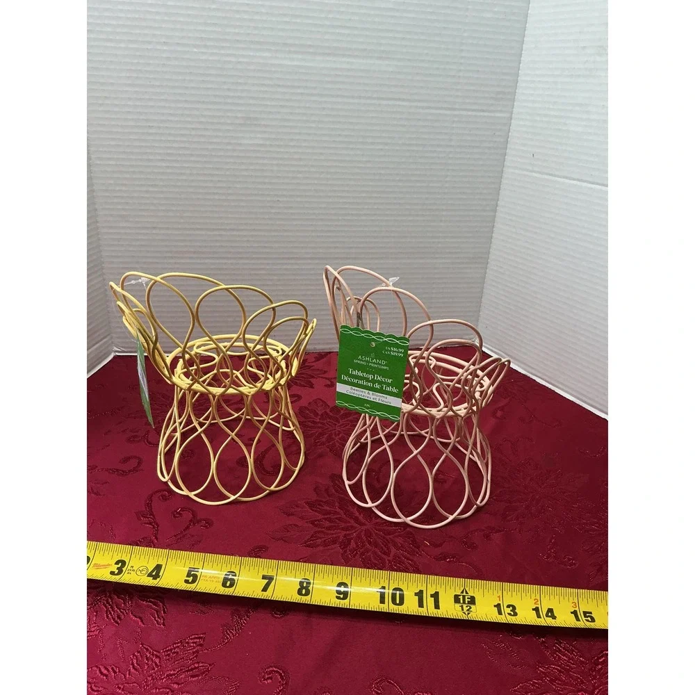 Ashland Spring Tabletop Decor Wire Chair Plant Stand Set Yellow Pink Pastel 2pc - Picture 4 of 6